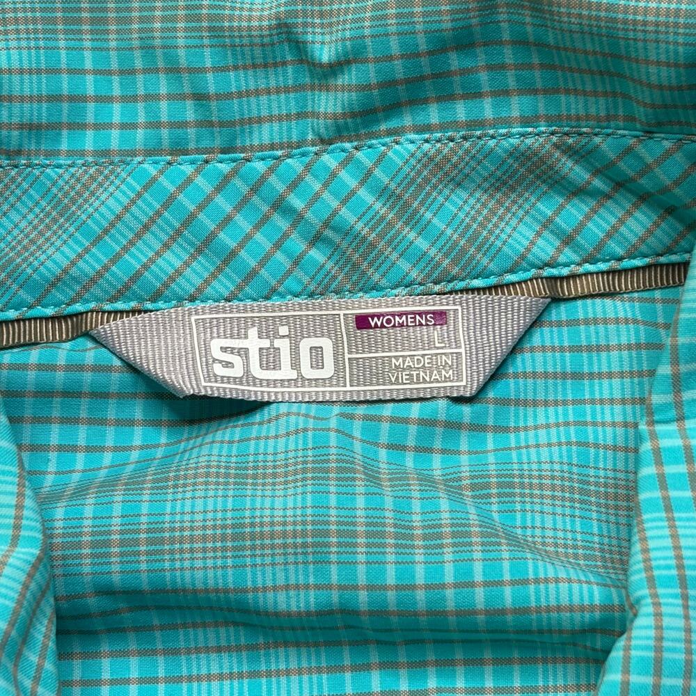 Stio Button Up Shirt Women’s Medium Turquoise Plaid Snap Western Outdoor Hiking - Picture 3 of 10